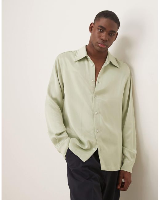 Chemise ajustée en satin style années 70 - kaki ASOS pour homme en coloris Natural
