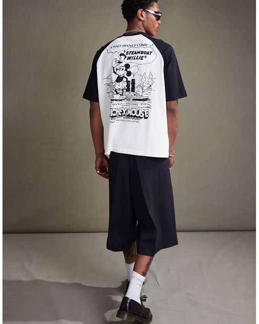 ASOS White Disney Unisex Oversized Raglan T-shirt With Steamboat Willie Print