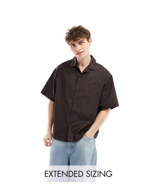 ASOS Brown Short Sleeve Oversized Poplin Shirt for men