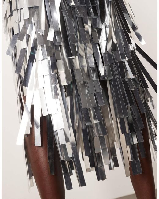ARRANGE Natural Jumbo Shard Sequin Fringe Hem Midi Skirt