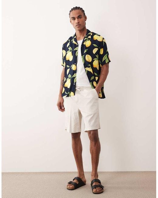 Jack & Jones Natural Linen Mix Drawstring Shorts for men