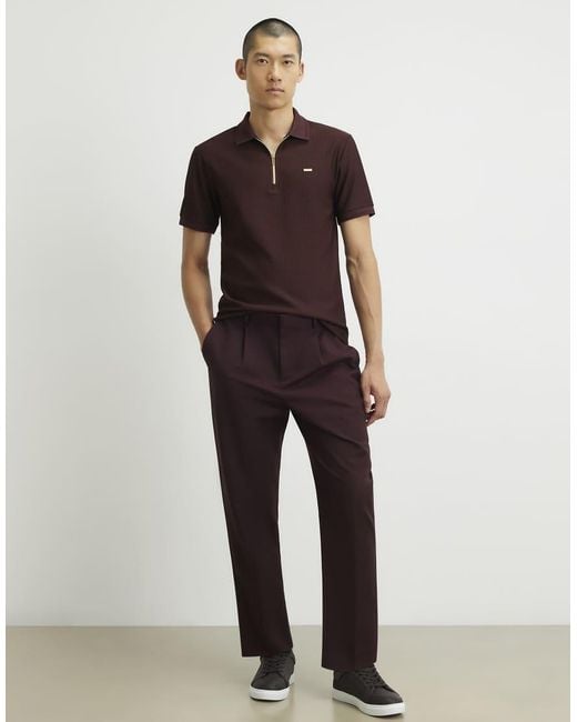 River Island Brown Muscle Fit Cotton Textured Polo Shirt for men