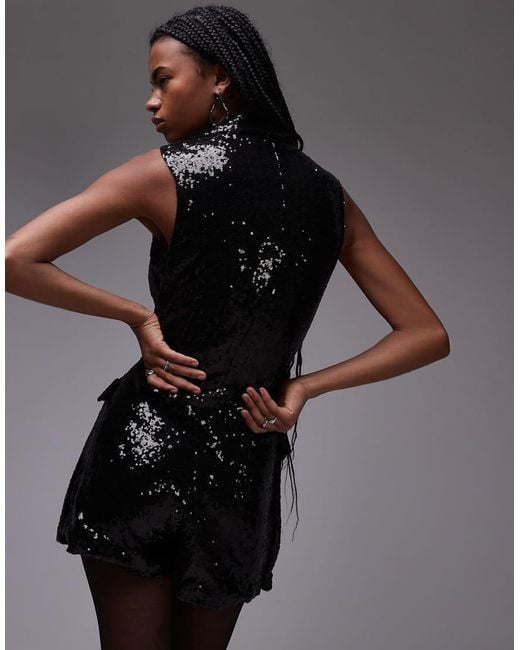 Mango Black Sequin Sleevless Blazer Playsuit