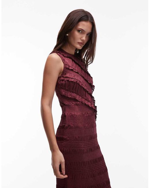AllSaints Red Nyla Ruffled Midi Dress
