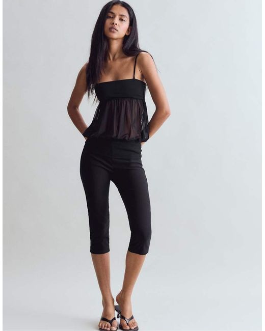 Stradivarius Blue Fitted Mesh Balloon Top