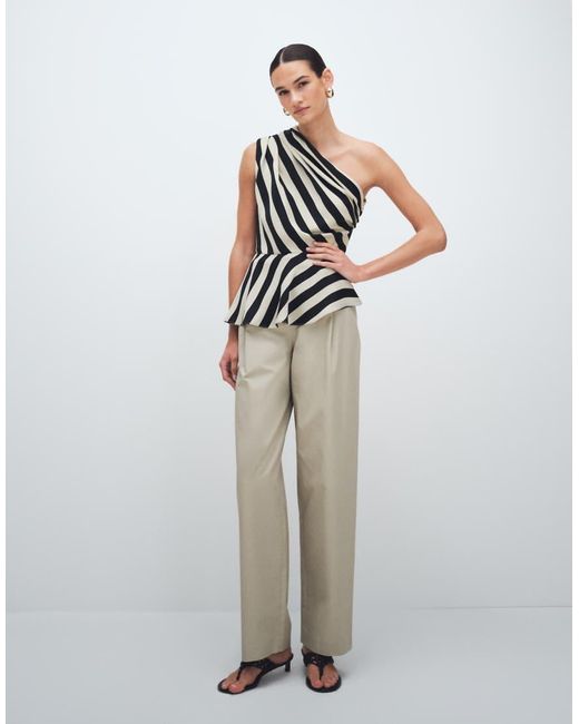 & Other Stories White Cotton Blend Wide Leg Pants With Pleated Detailing