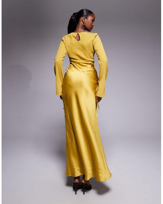 asos satin wrap maxi dress ASOS DESIGN Petite Bridesmaid satin wrap maxi dress with tie detail in sage