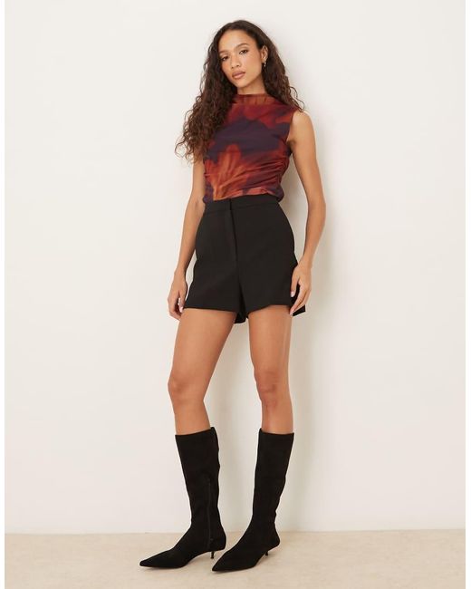 Top Con Cuello Subido, Lateral Fruncido Y Estampado Floral De Malla De (Parte De Un Conjunto)-Morado ASOS de color Red