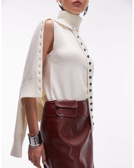 ASOS Red Faux Leather Waistband Pocket Detail Midi Skirt