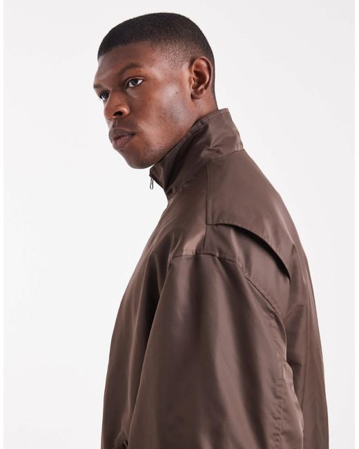 ASOS Brown Oversized Bomber Jacket With Funnel Neck for men