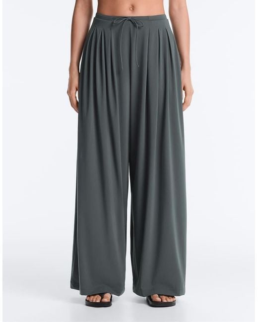 Oysho White Light Touch Wide-Leg Trousers