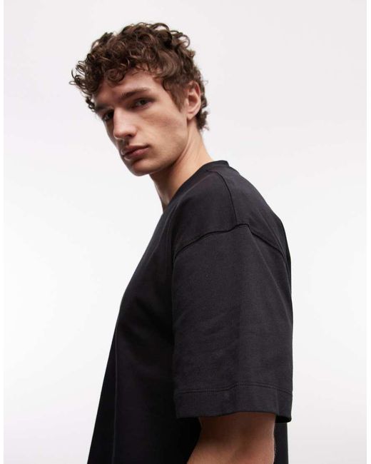 4505 Black Heavyweight Cotton Boxy Oversized Drop Shoulder V-neck T-shirt With Quick Dry Finish for men