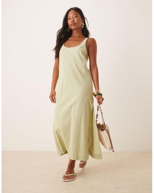 ASOS Natural Asos Design Petite Scoop Neck Cotton Linen Midi Dress