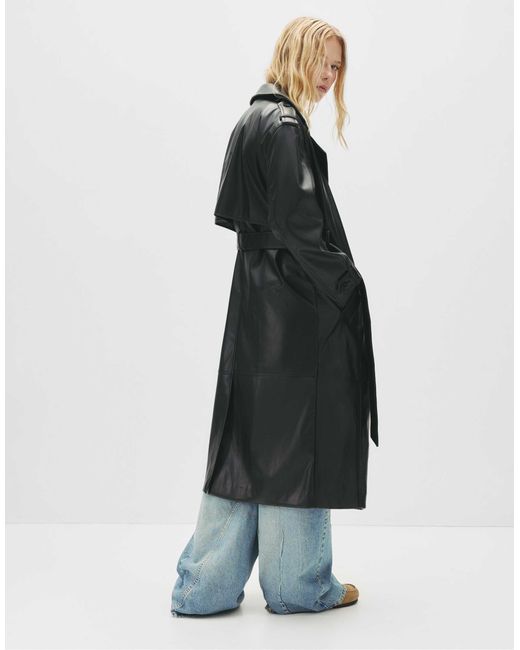 Pull&Bear Black – trenchcoat aus kunstleder