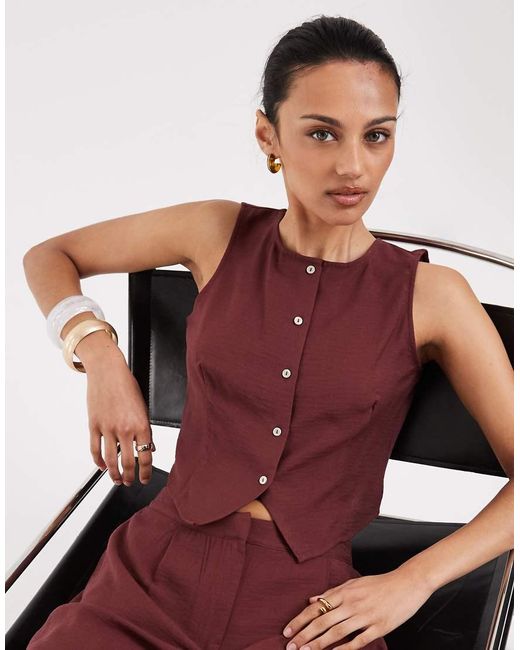 Vero Moda Brown Button Front Sleeveless Top