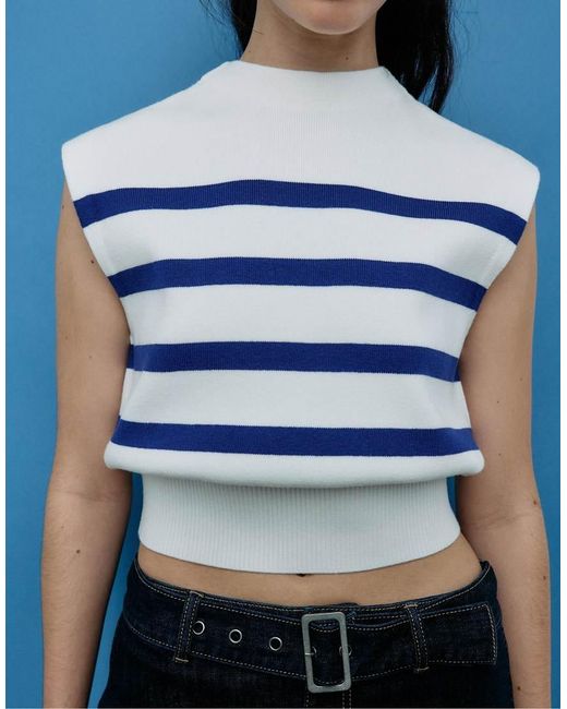 Stradivarius Blue Knit Round Neck Top
