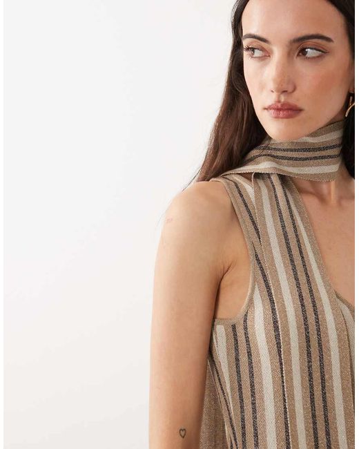 Pretty Lavish Natural Tierra Sparkle Stripe Knit Maxi Dress With Scarf