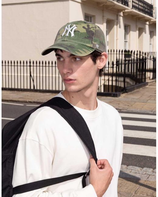 '47 Green Ny Yankees Logo Camo Print Clean Up Cap