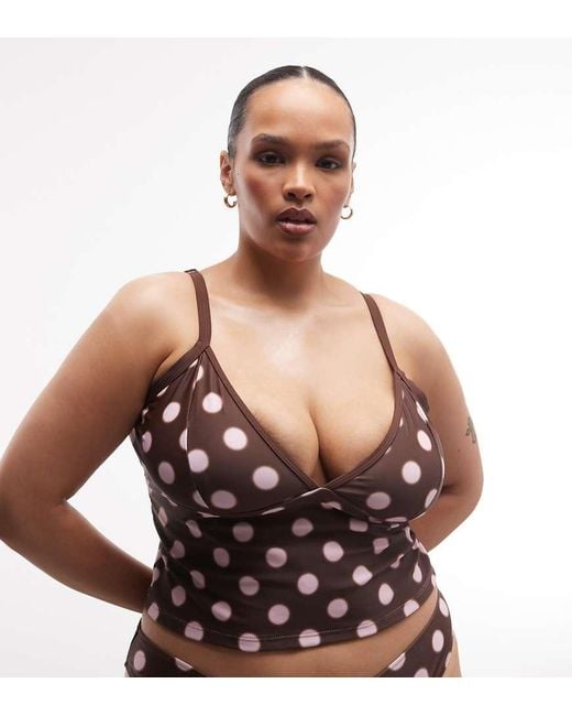 Collusion Green Plus Blurred Polka Dot Tankini Bikini Top