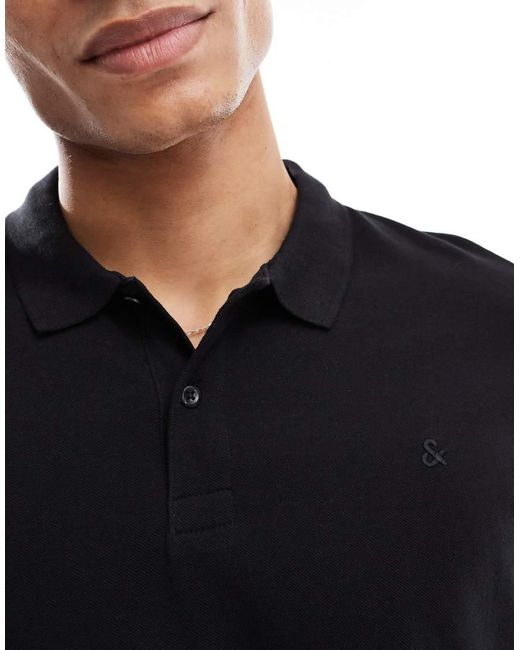Jack & Jones Black Essentials Slim Fit Pique Logo Polo for men