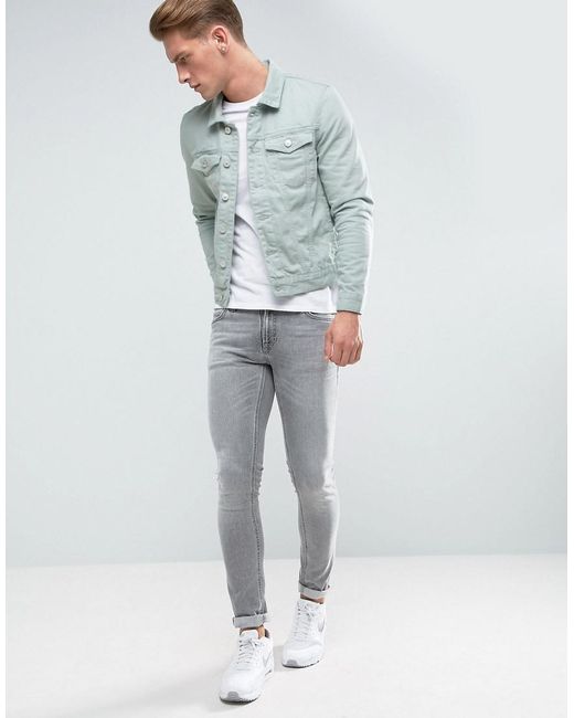 River Island Denim Jacket In Mint Green for Men Lyst