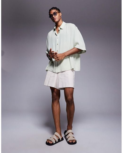 ASOS Blue Oversized Half Sleeve Sheer Shirt for men