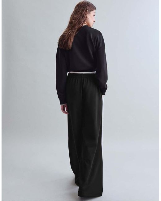 Stradivarius Blue Soft-touch Wide-leg jogger Trousers With Side Band