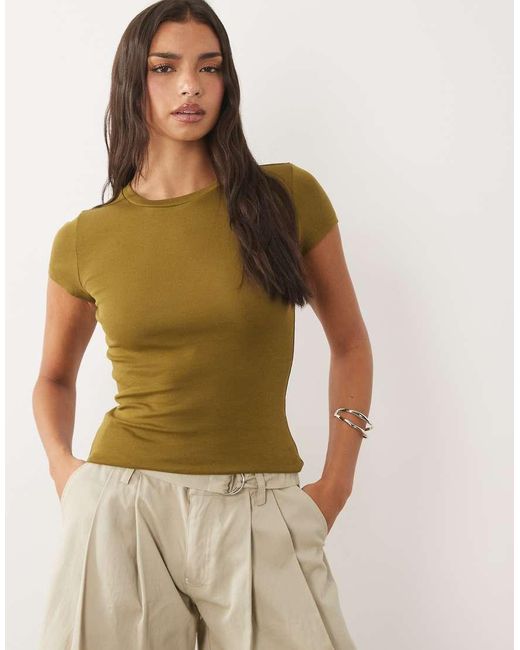 Gina Tricot Brown Crew Neck Top