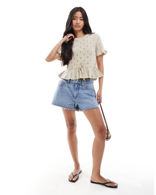 Miss Selfridge Blue Knitted Tie Waist Peplum Short Sleeve Cardigan