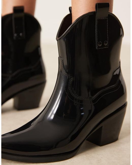 Glamorous Black Welly Western Boots