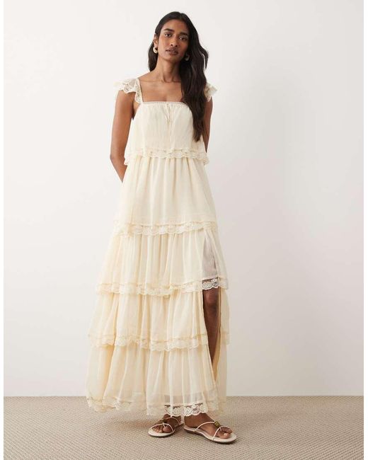 Miss Selfridge Natural Chiffon Tiered Maxi Dress