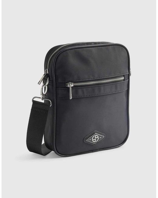 River Island Gray Nylon Badged Crossbody Bag for men