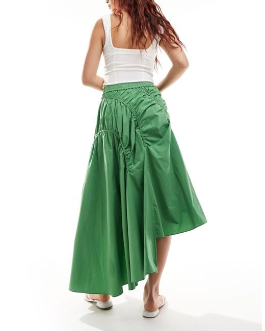 Urban Revivo Green Ruched Asymmetric Midaxi Skirt