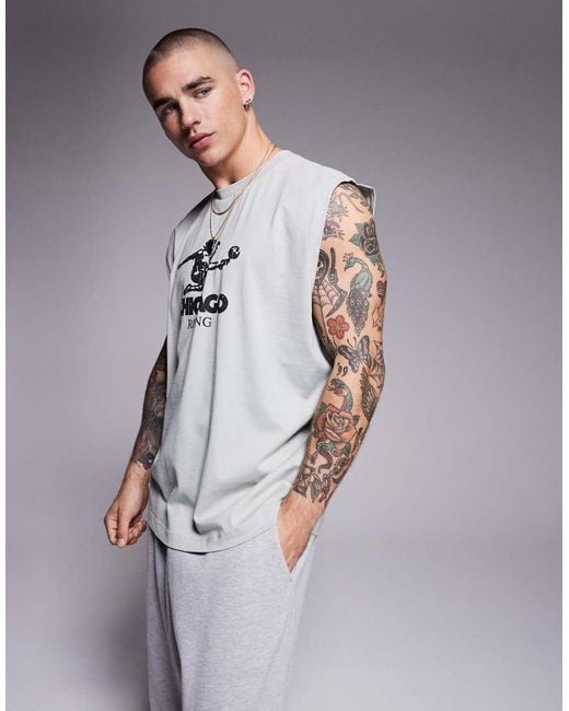 ASOS Gray Oversized Vest With Front Sports Graphic for men