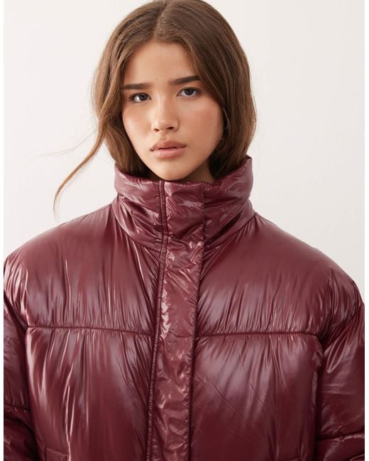Noisy May Red Shiny Puffer Jacket