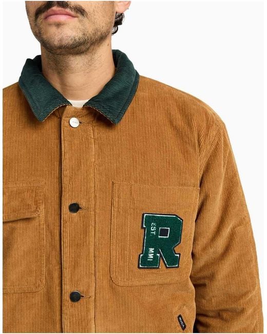 RVCA Brown Post Dayshift Cord Jacket With Flannel Lining for men