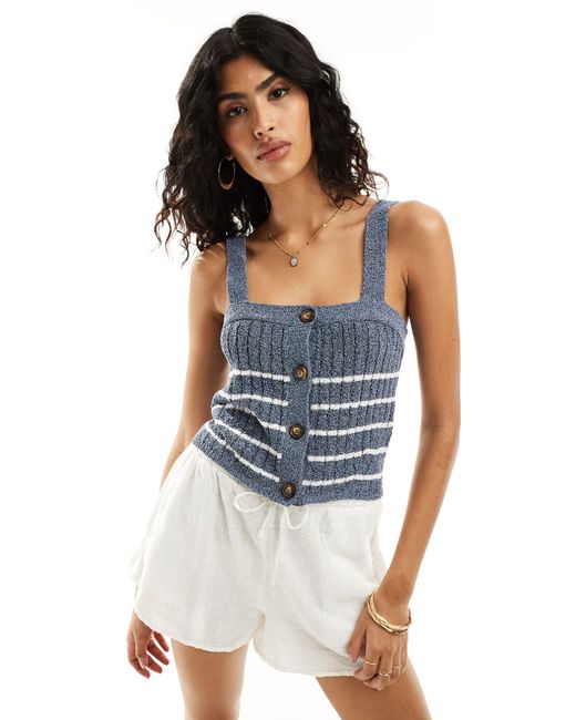 ASOS Blue Knitted Cami Top With Button Through