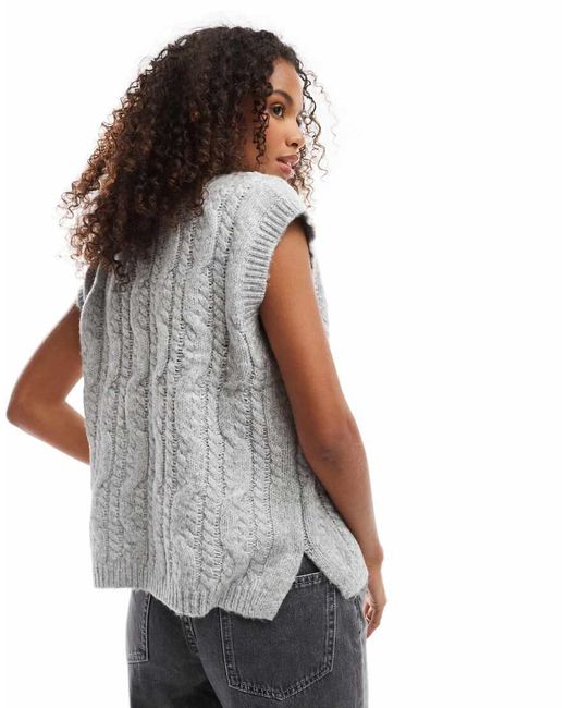 Vero Moda Gray Sleeveless Cable Knit Jumper