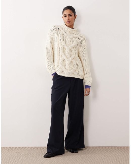 ASOS Natural Hand Knit Chunky Cable Crew Neck Jumper