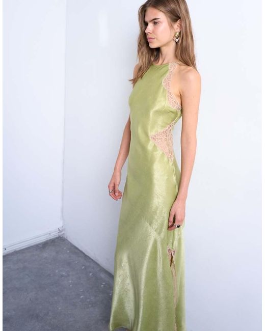 Vestito Midi Color Avocado Con Scollo A Vogatore E Inserti di TOPSHOP in White