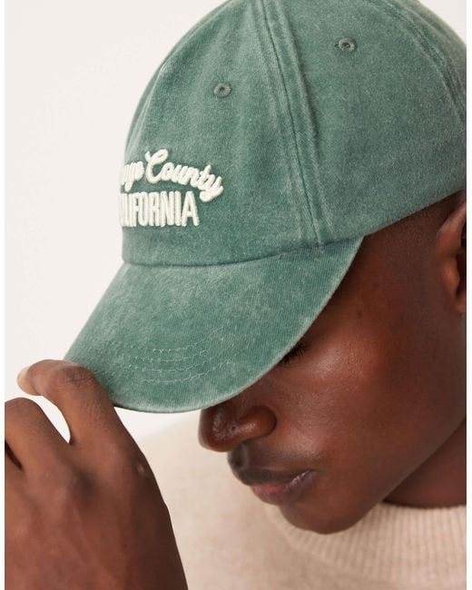 ASOS Green Washed Cap With Embroidery for men