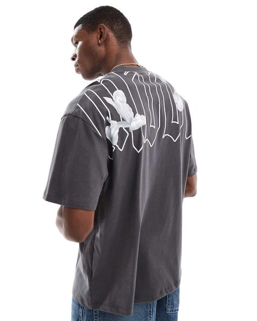T-Shirt Antracite Con Stampa Sul Retro di Bershka in Gray da Uomo