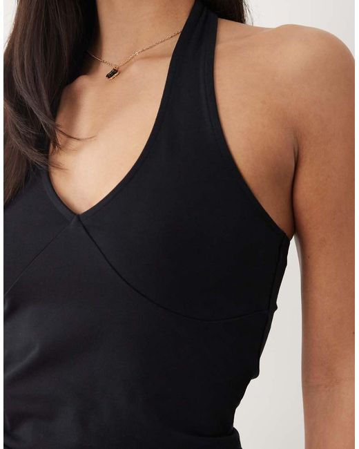 ASOS Black Cotton Plunge Halter Top