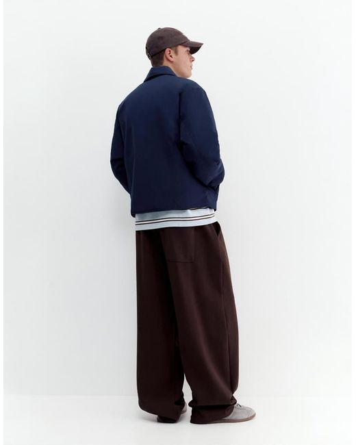 Pull&Bear Blue Bomber Jacket With Shirt Collar for men