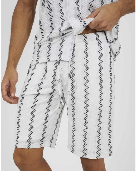 Brave Soul White Wavy Stripe Drawstring Shorts for men