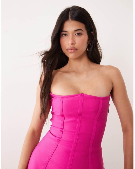 Kaiia Pink Exclusive 00s Sculpting Bandage Bandeau Sheer Hem Maxi Dress