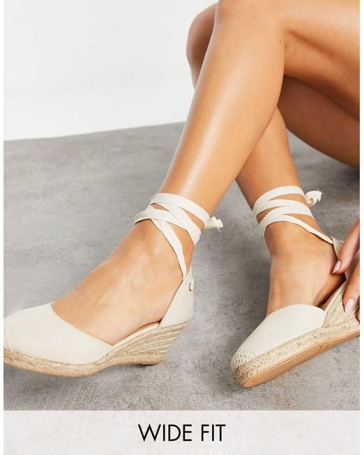 London Rebel White Wide Fit Tie Leg Espadrille Wedges