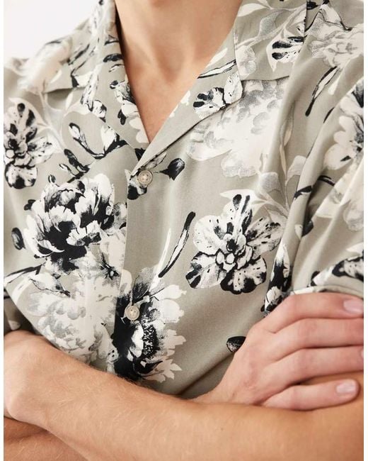 Jack & Jones Natural Revere Collar Shirt With Floral Print for men