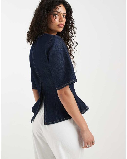 ASOS Blue Denim Short Sleeve Peplum Top