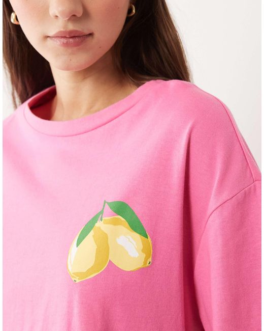 ASOS Pink – pyjama mit oversize-t-shirt mit limonadengrafik und shorts